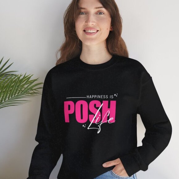 wardrobe pop Tops - Happiness is Posh Life Unisex Heavy Blend™ Crewneck Sweatshirt